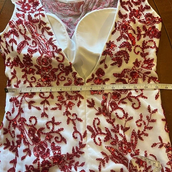 Rare! Scala beaded/ sequined dress. Handmade. Prom/ formal/ long. White & red. M - Picture 11 of 13